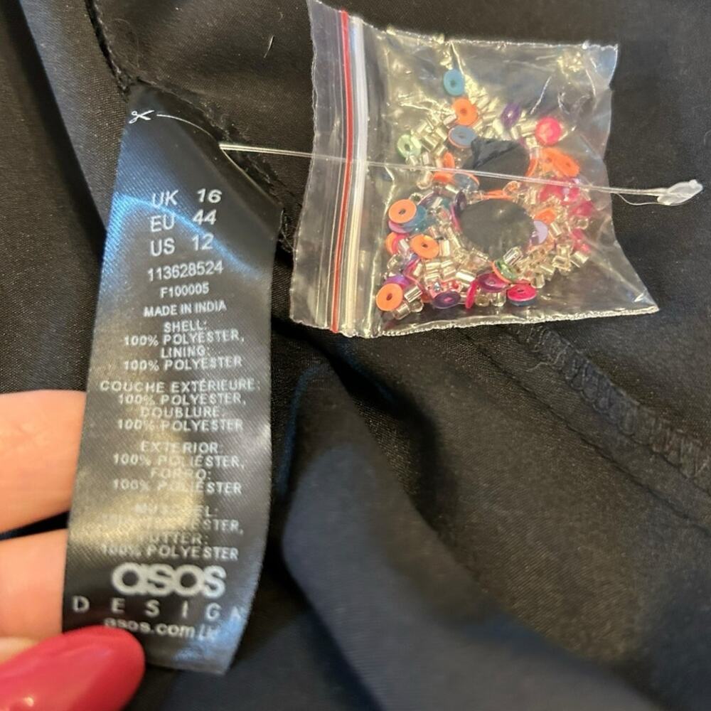 NWT - ASOS Design Black Floral Sequined Gown - Size 12 - Picture 12 of 16